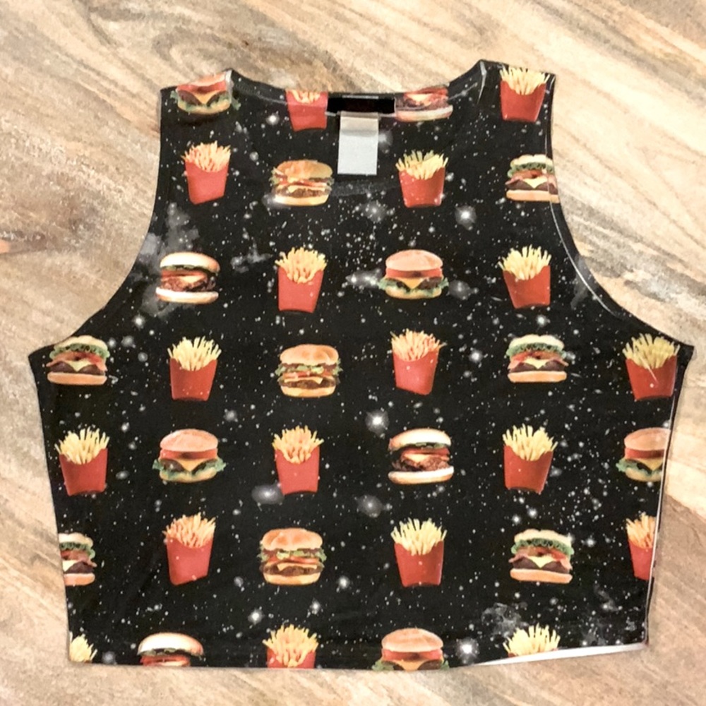 Burger and fries cropped stretch tank size L